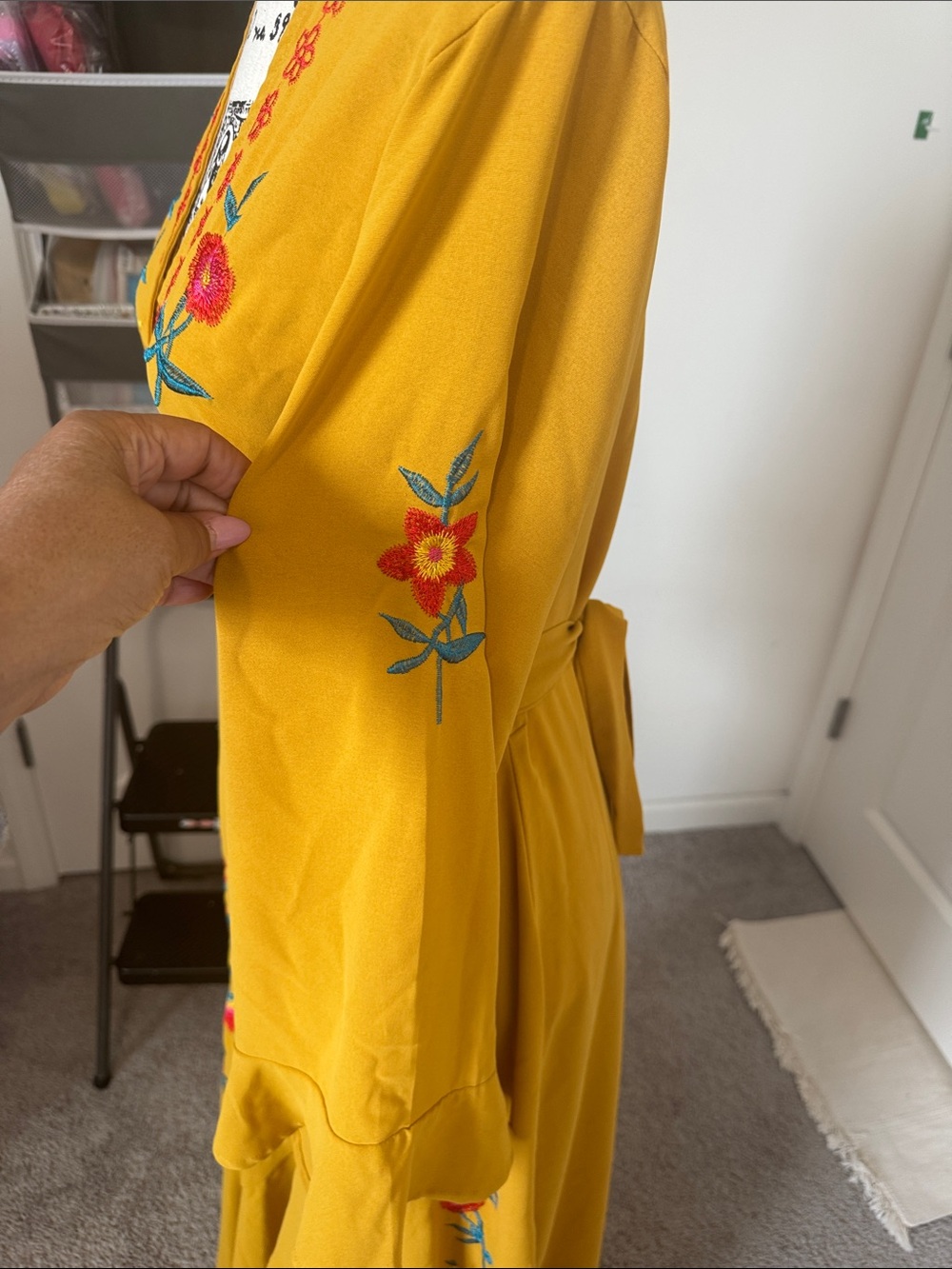 Embroidered Mustard Wrap Maxi Dress - Women PTP 18 to 23 length 55 in front - Picture 3 of 5